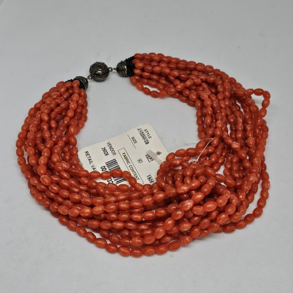 Doncaster Multi-Strand Coral Red Beaded Necklace - Picture 5 of 9